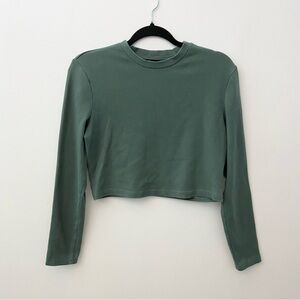 Green Cotton Cropped Long Sleeve Top